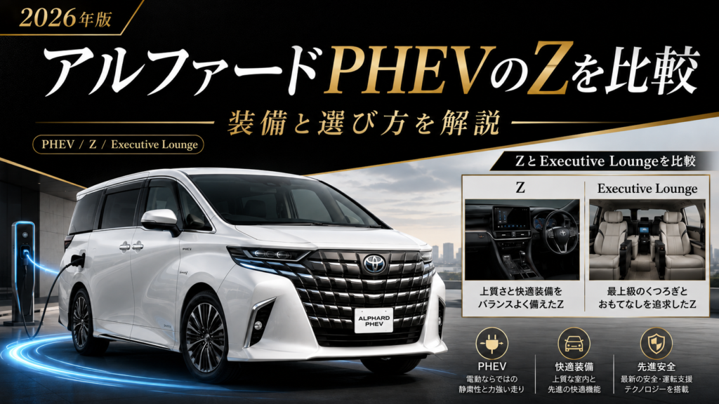 アルファードPHEV ZとExecutive Loungeの装備や選び方を比較したアイキャッチ画像