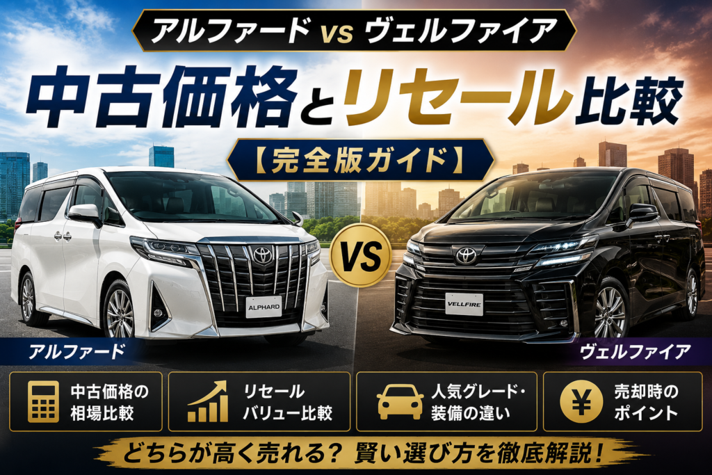 アルファードとヴェルファイアの中古価格とリセールバリューを比較したイメージ