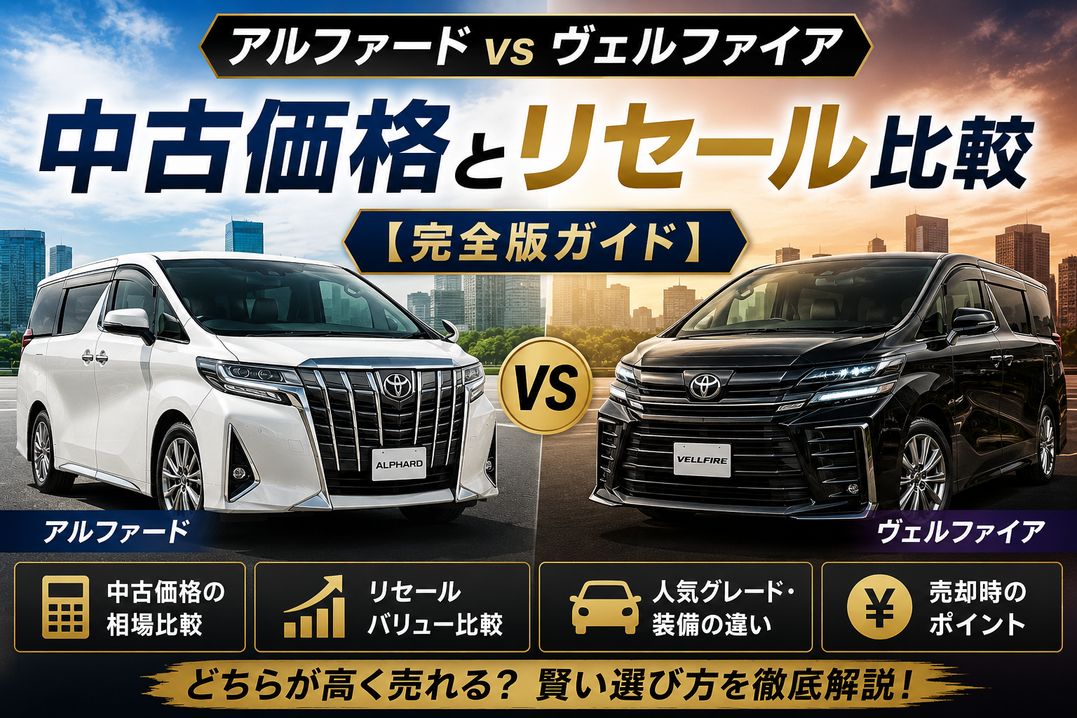 アルファードとヴェルファイアの中古価格とリセールバリューを比較したイメージ