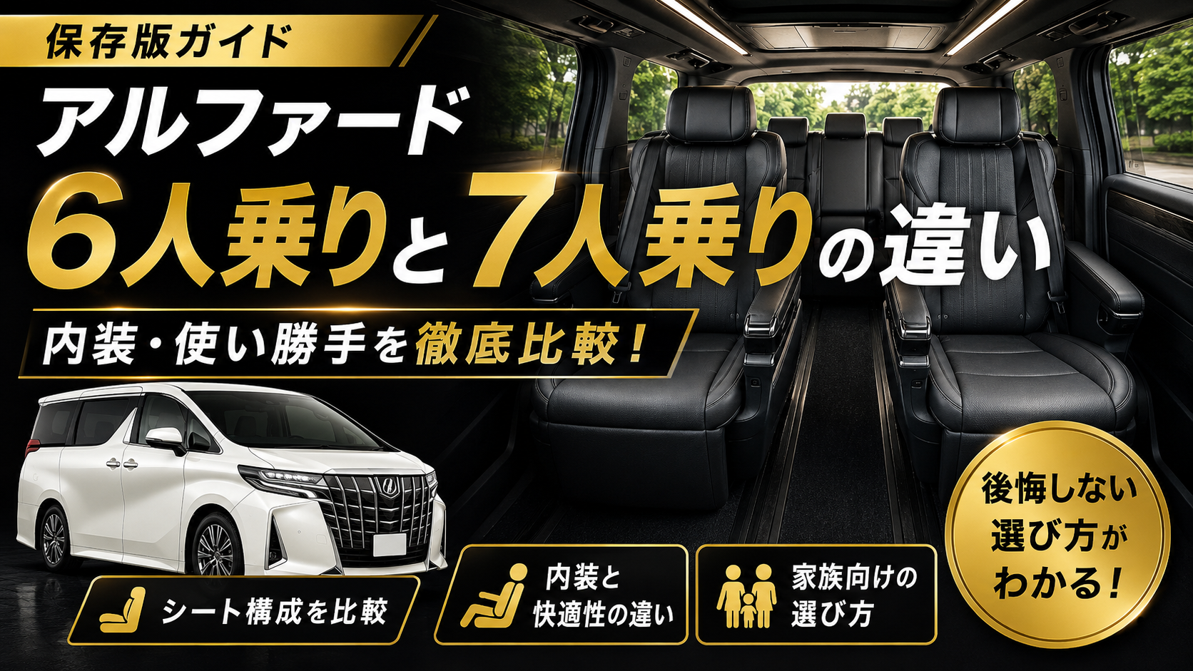アルファード6人乗りと7人乗りの内装・シート構成・使い勝手の違いを比較したアイキャッチ画像