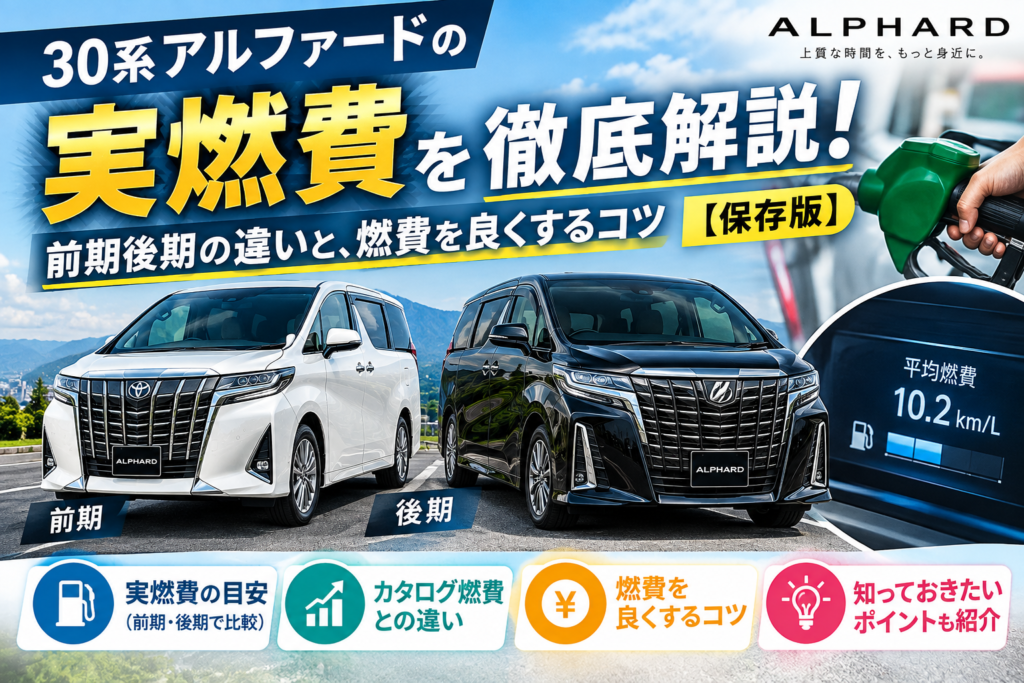 30系アルファードの前期後期の実燃費と燃費改善のコツを解説するイメージ