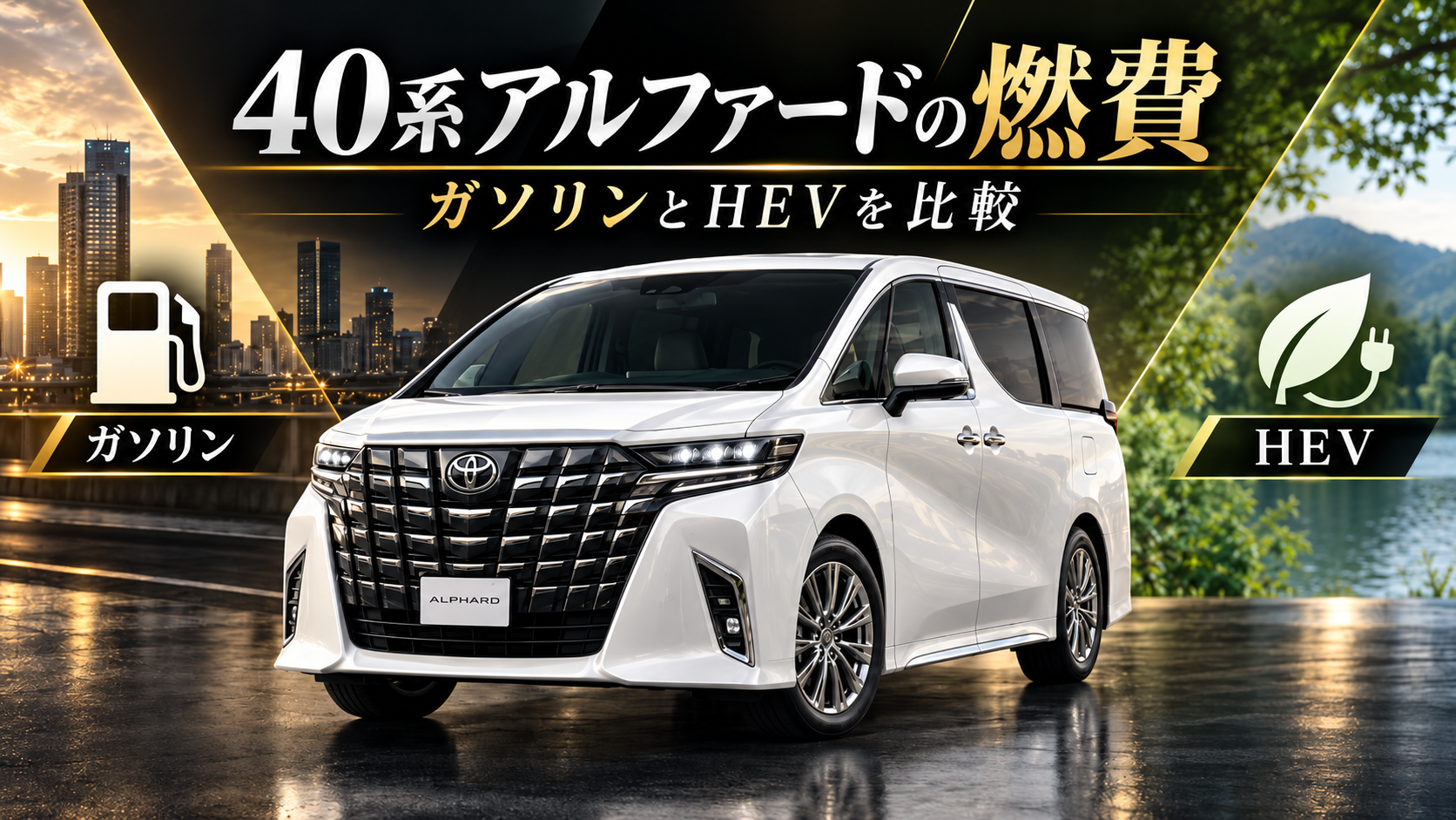 40系アルファードの燃費をガソリン車とHEVで比較したイメージ